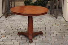 French 1870s Round Walnut Table with Hexagonal Pedestal Base on Casters