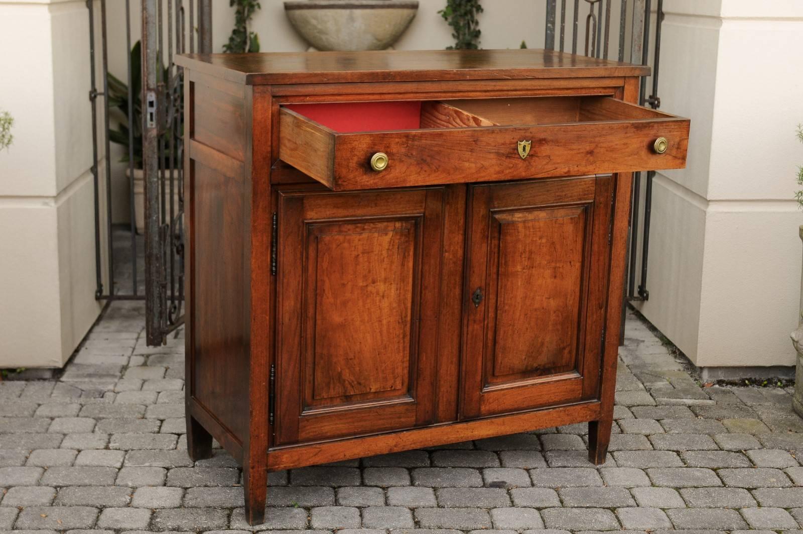 19th Century French 1870s Tall Walnut Buffet with Single Partitioned Drawer and Two Doors
