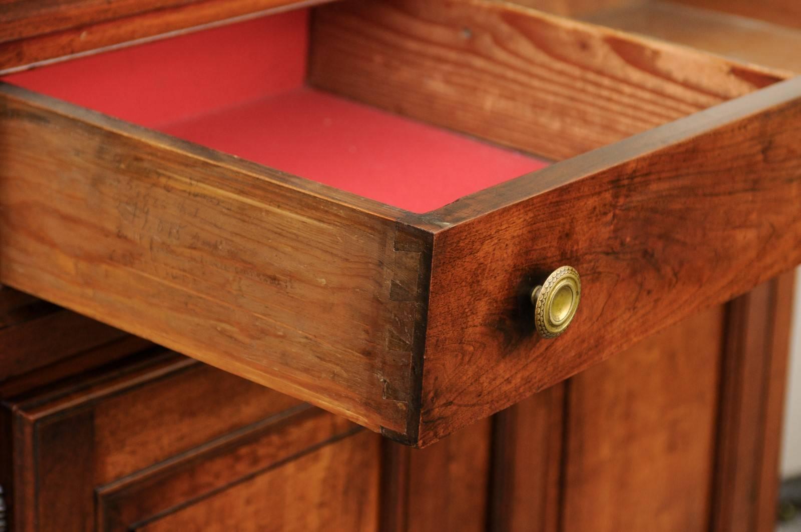 Brass French 1870s Tall Walnut Buffet with Single Partitioned Drawer and Two Doors