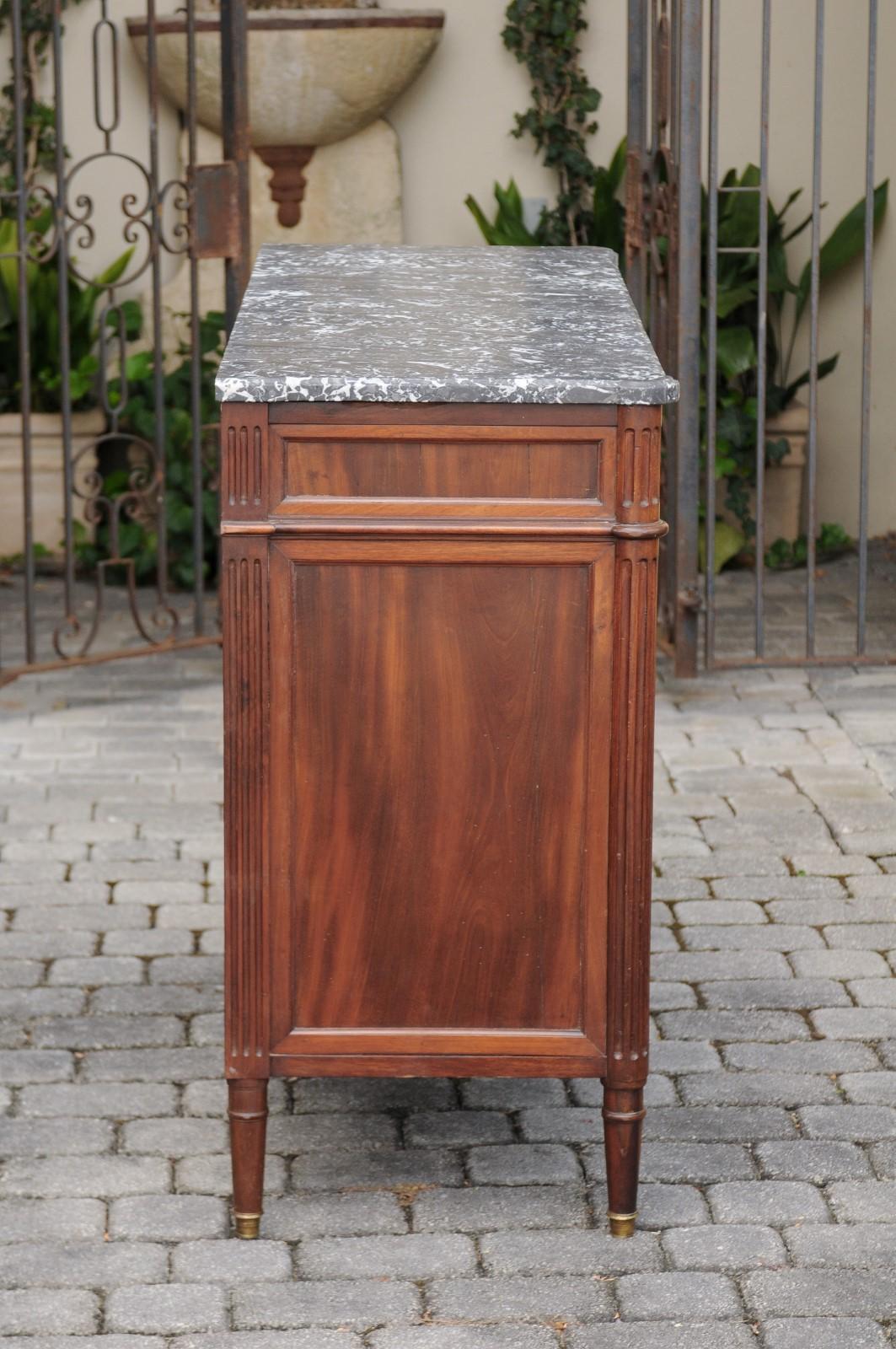 French 1870s Walnut Buffet with Grey Marble Top, Two Drawers and Two Doors 6