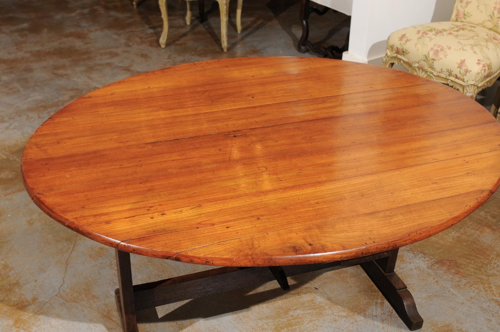 French 1870s Wine Tasting Table with Oval Tilt-Top, Trestle Base and Wedge 2