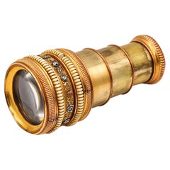 1880 Antiguo Telescopio Monocular De 3 Puntas En Bronce Dorado Y Plata