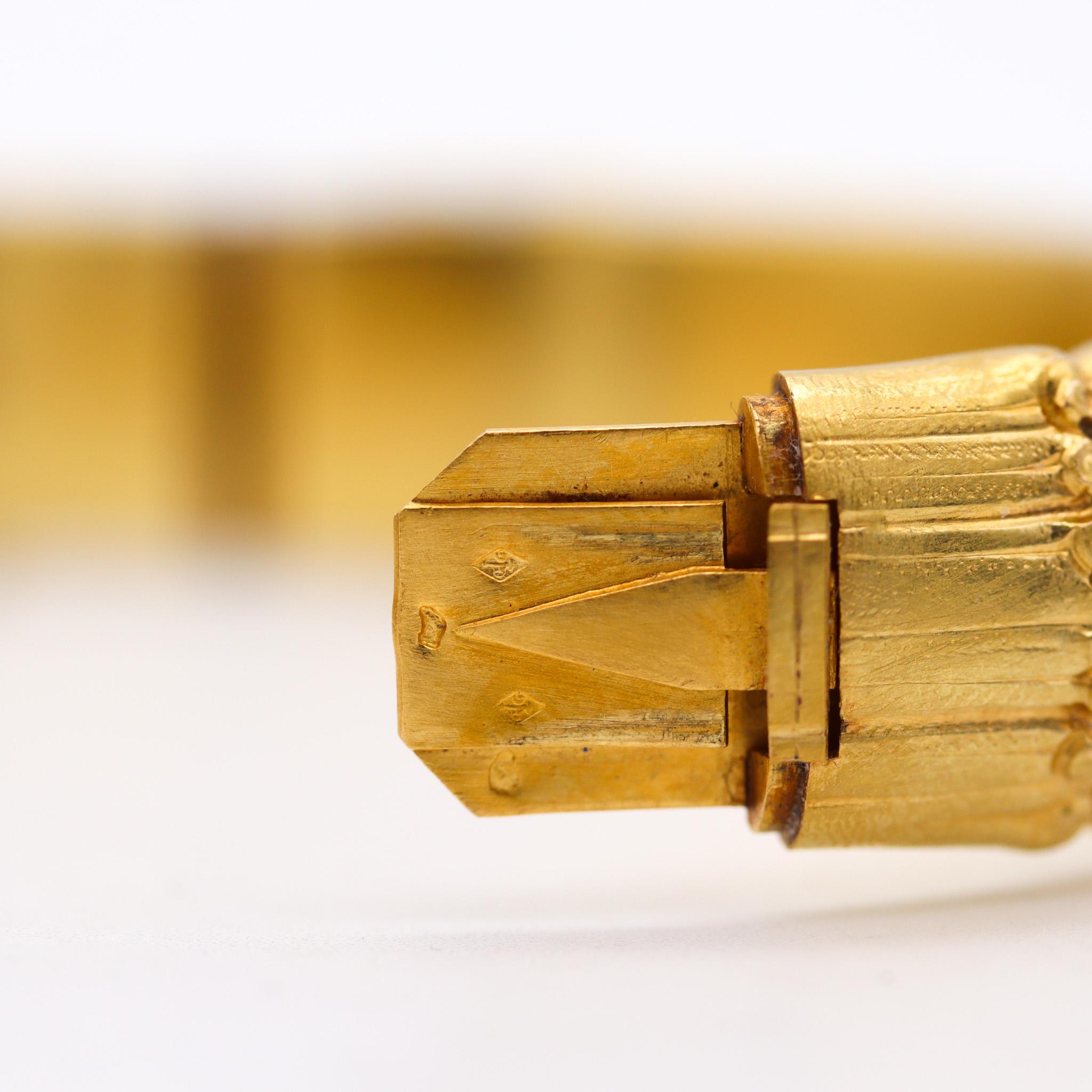 Bracelet français de 1880 en or jaune 18 carats à motif de bambou avec diamants taille rose Pour femmes en vente