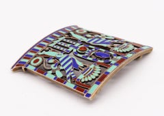 French 1880 Egyptian Revival Pectoral in Silver with Champleve Cloisonne & Lapis