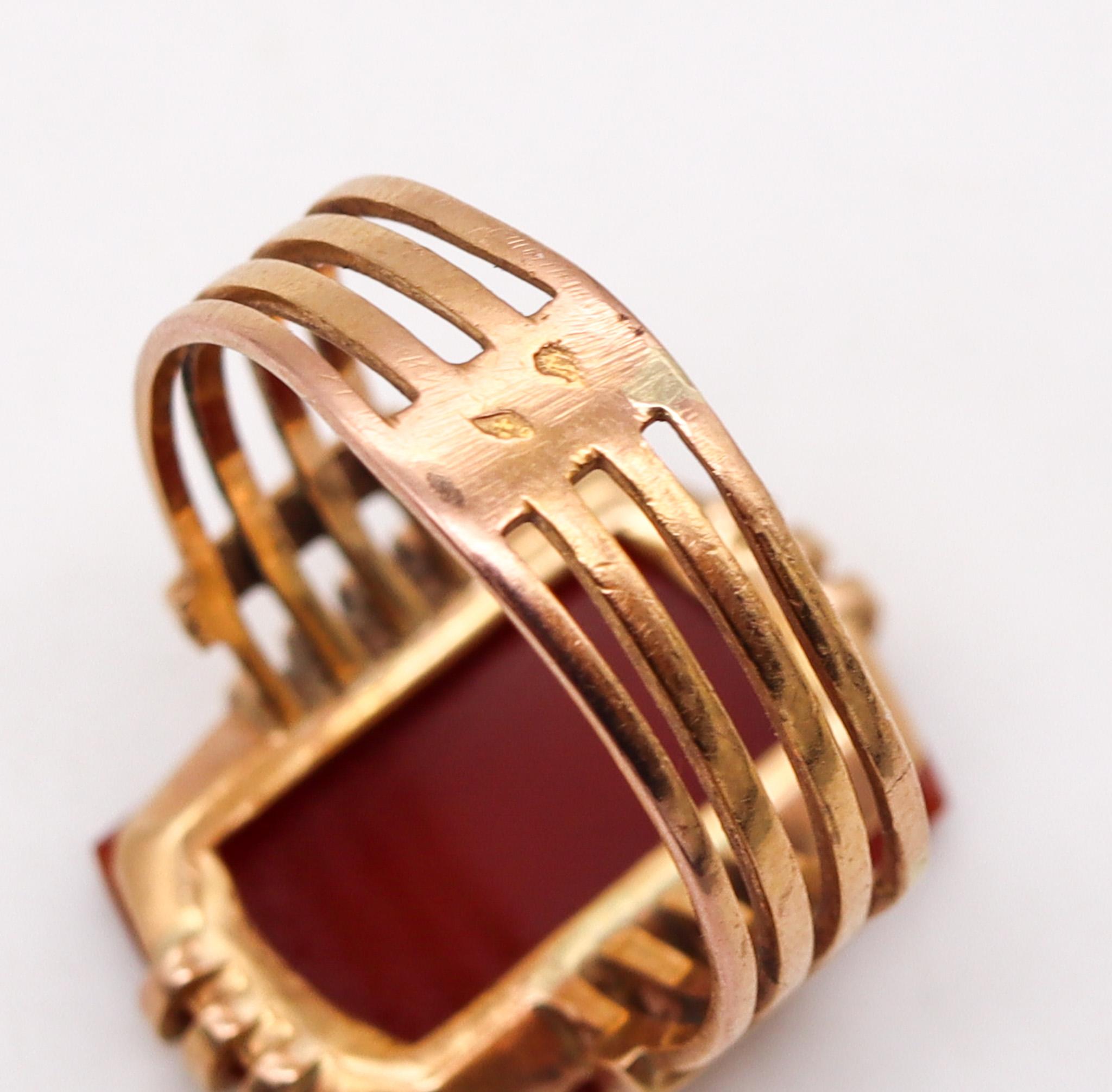 Women's or Men's French 1880 Victorian Geometric Signet Ring in 18 Karat Gold with Sardonyx