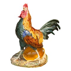 French 1880s Choisy-le-Roi Majolica Rooster Signed Louis-Robert Carrier-Belleuse