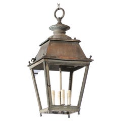 French 1880s Copper Four-Light Lantern with Glass Panels, US Wired