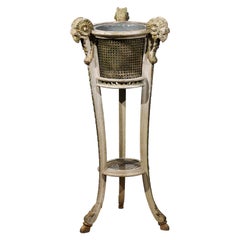 French 1880s Directoire Style Rams' Head Plant Stand with Cane and Tin Liner