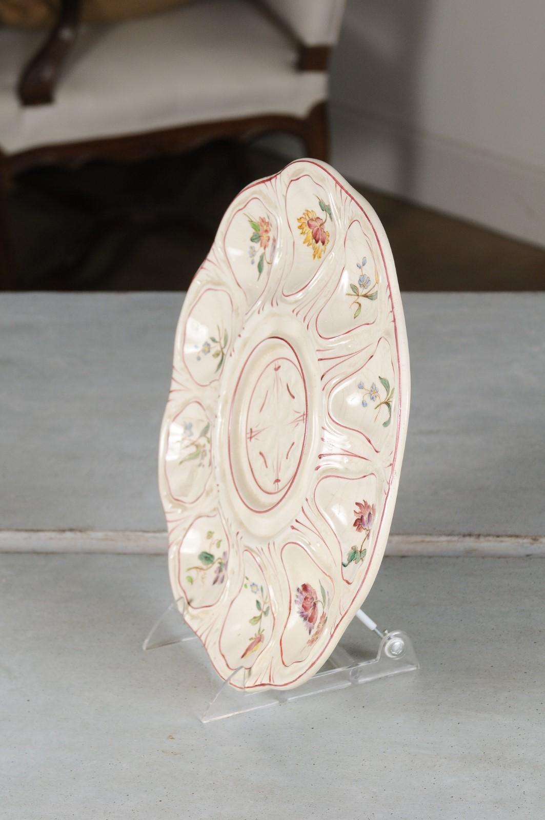 French 1880s Longchamp Majolica Oyster Platter with Floral Décor and Petite Base 5