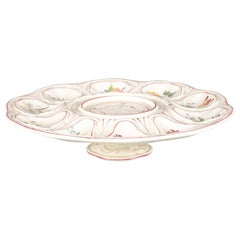 French 1880s Longchamp Majolica Oyster Platter with Floral Décor and Petite Base