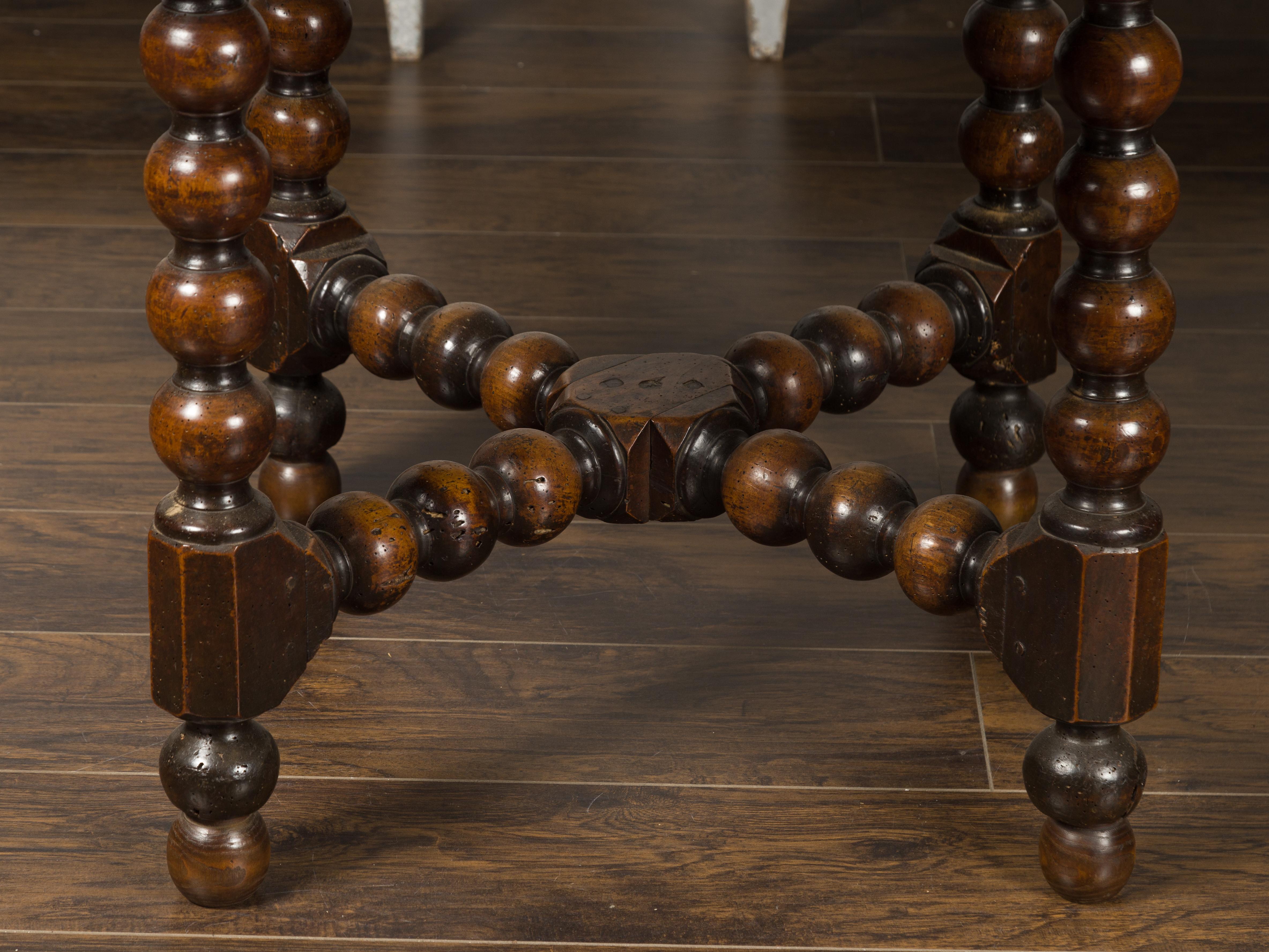 Turned French 1880s Louis XIII Style Walnut Table with Bobbin Legs and Cross Stretcher
