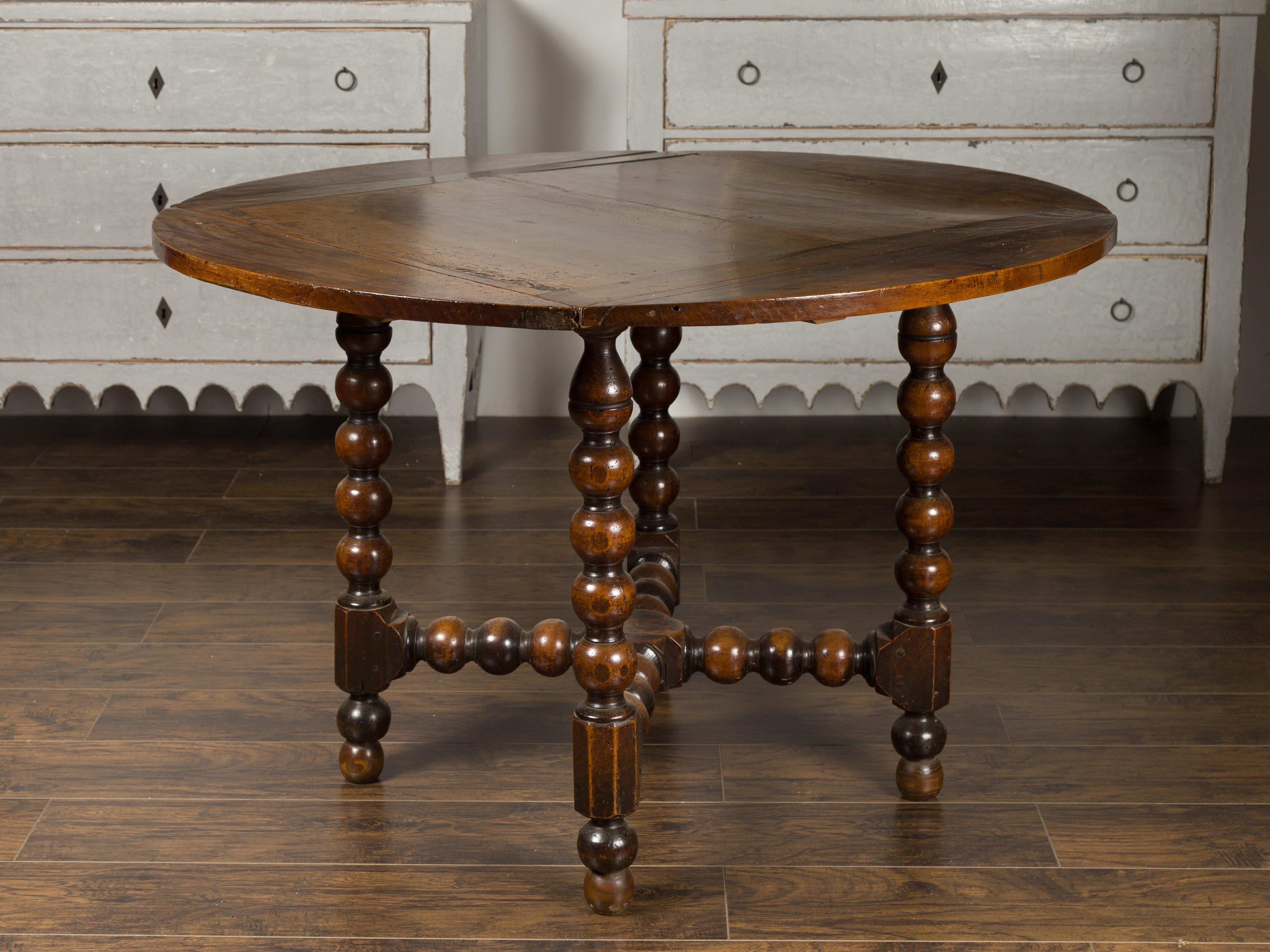 French 1880s Louis XIII Style Walnut Table with Bobbin Legs and Cross Stretcher 2