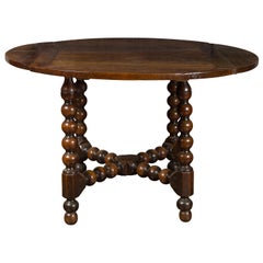 French 1880s Louis XIII Style Walnut Table with Bobbin Legs and Cross Stretcher