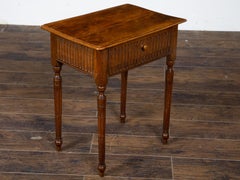French 1880s Louis XVI Style Walnut Single Drawer Side Table with Fluted Apron