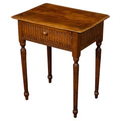 French 1880s Louis XVI Style Walnut Single Drawer Side Table with Fluted Apron