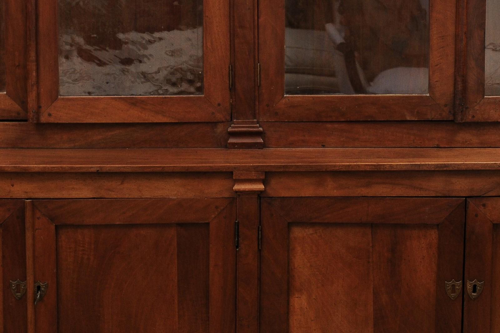 Carved French 1880s Louis XVI Style Wood Bookcase with Glass Doors and Doric Pilasters