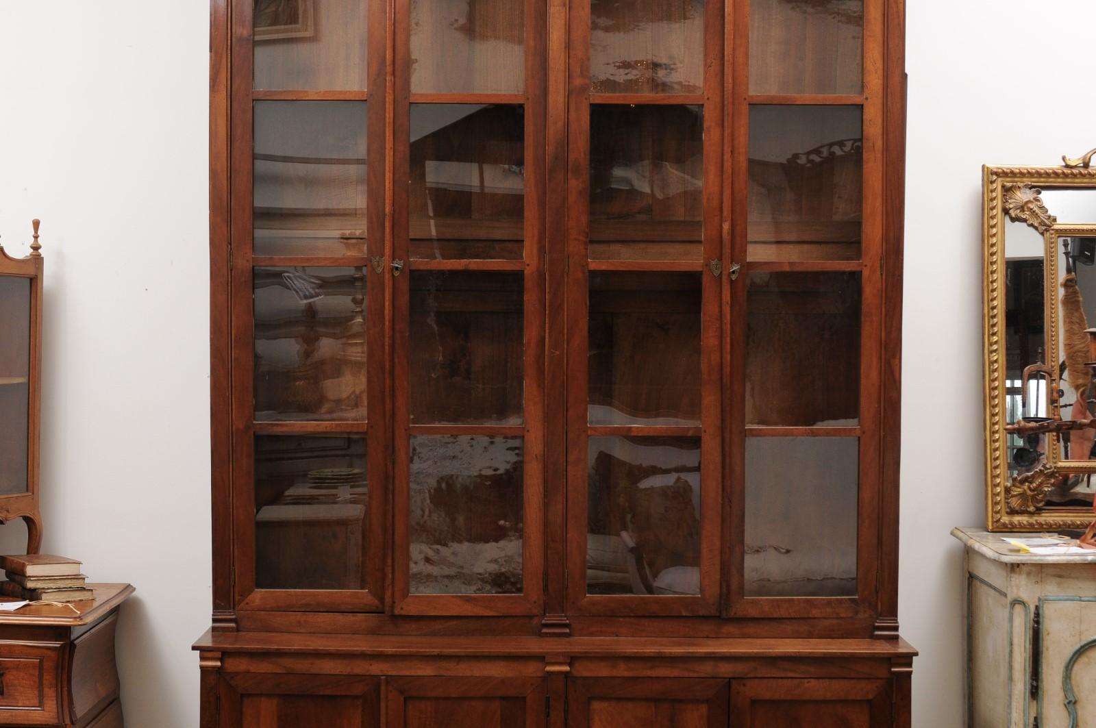 French 1880s Louis XVI Style Wood Bookcase with Glass Doors and Doric Pilasters In Good Condition In Atlanta, GA