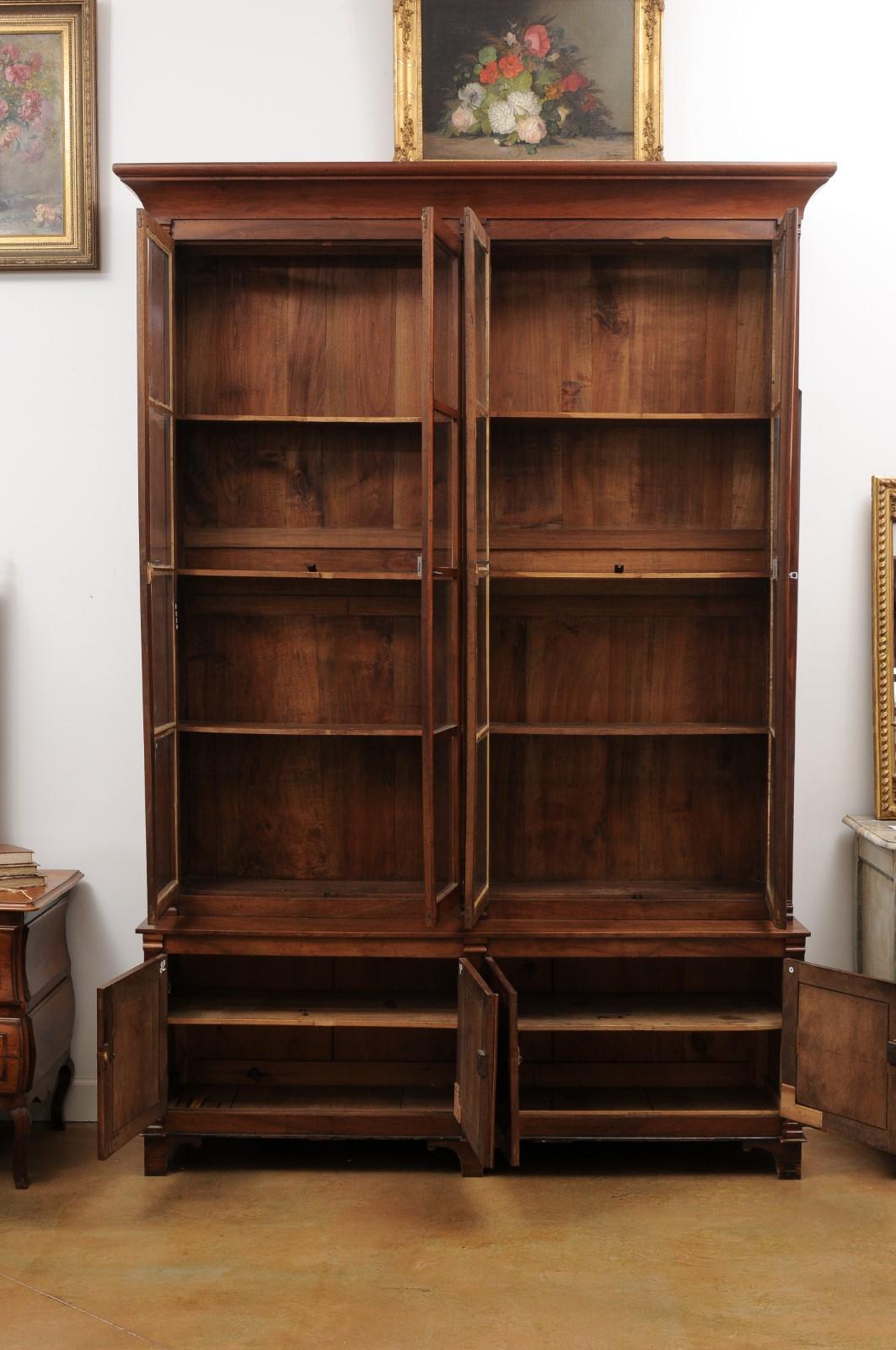 French 1880s Louis XVI Style Wood Bookcase with Glass Doors and Doric Pilasters 1