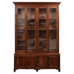 French 1880s Louis XVI Style Wood Bookcase with Glass Doors and Doric Pilasters