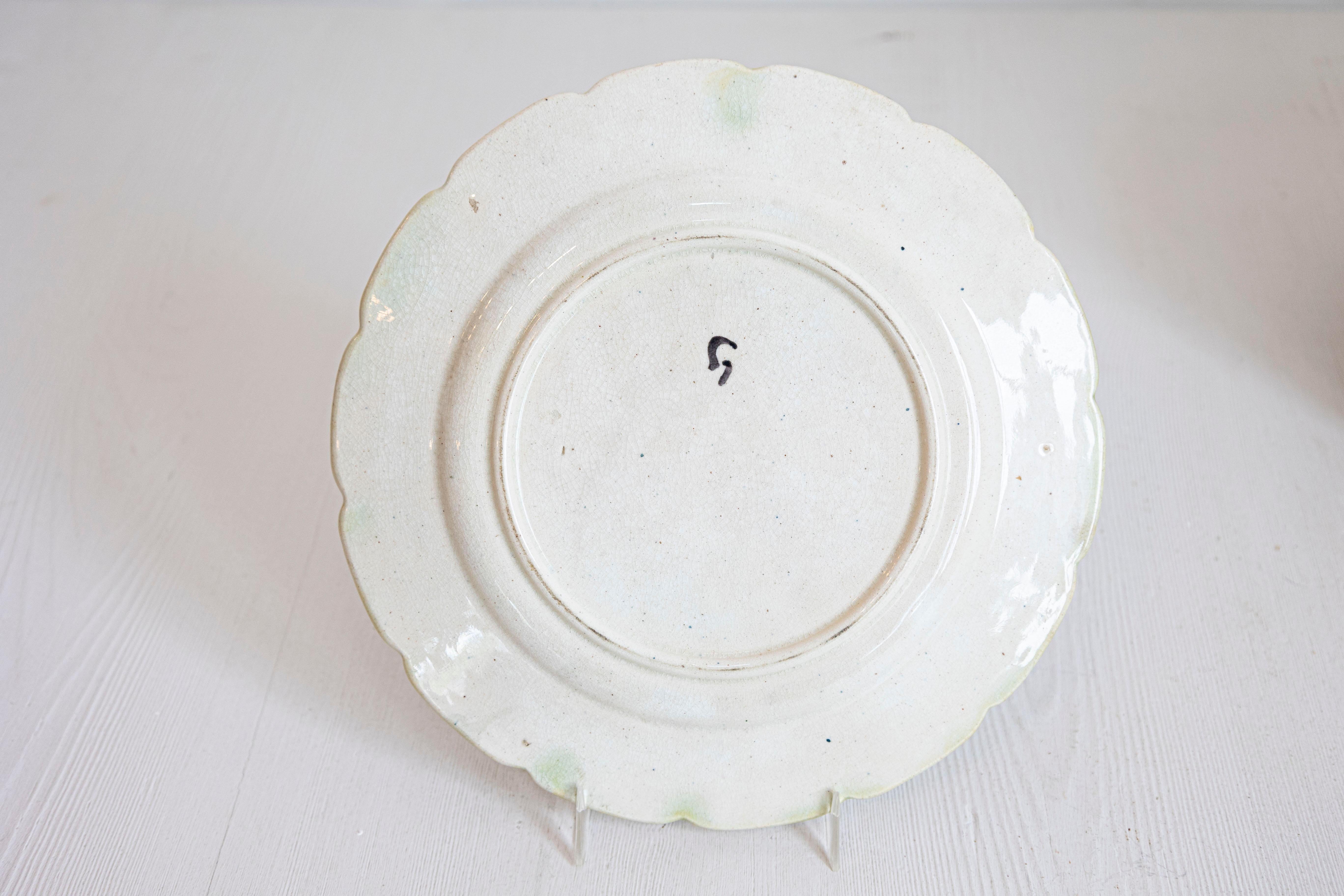 French 1880s Majolica Asparagus Plate with Turquoise Wicker Style Accents 1