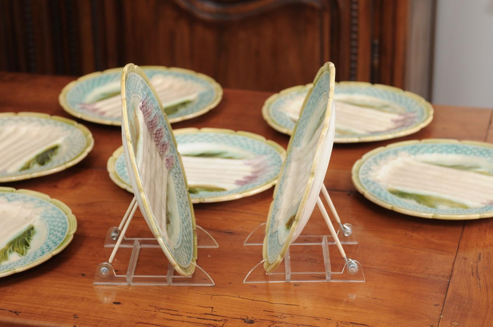 Assiette à asperges française des années 1880 avec accents de style osier turquoise en vente 3