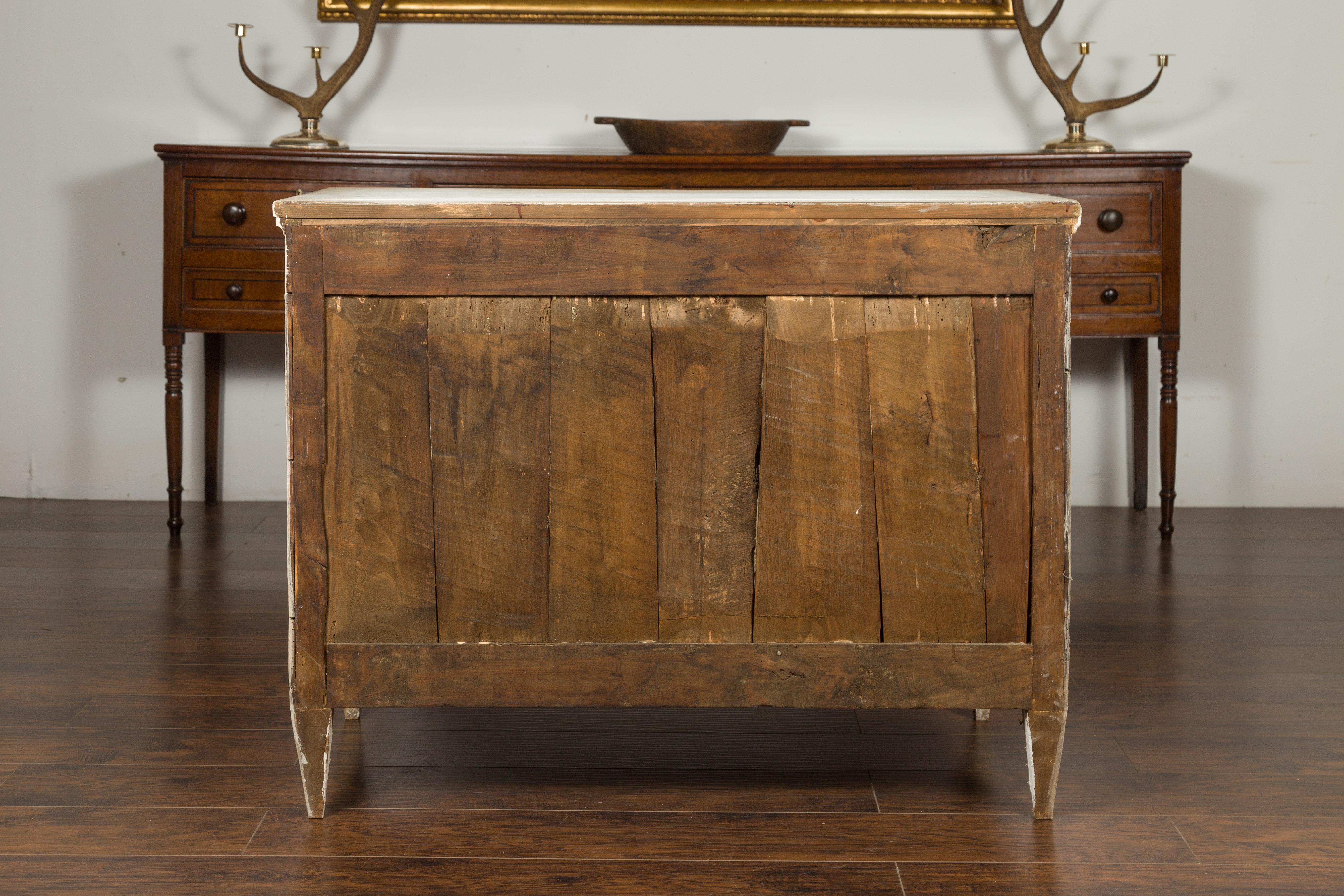 French 1880s Painted Three-Drawer Chest with Tapered Feet and Distressed Patina 10