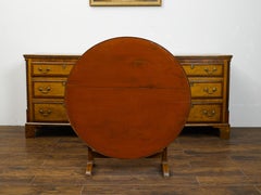 French 1880s Painted Wine Tasting Table with Round Tilt-Top and Trestle Base