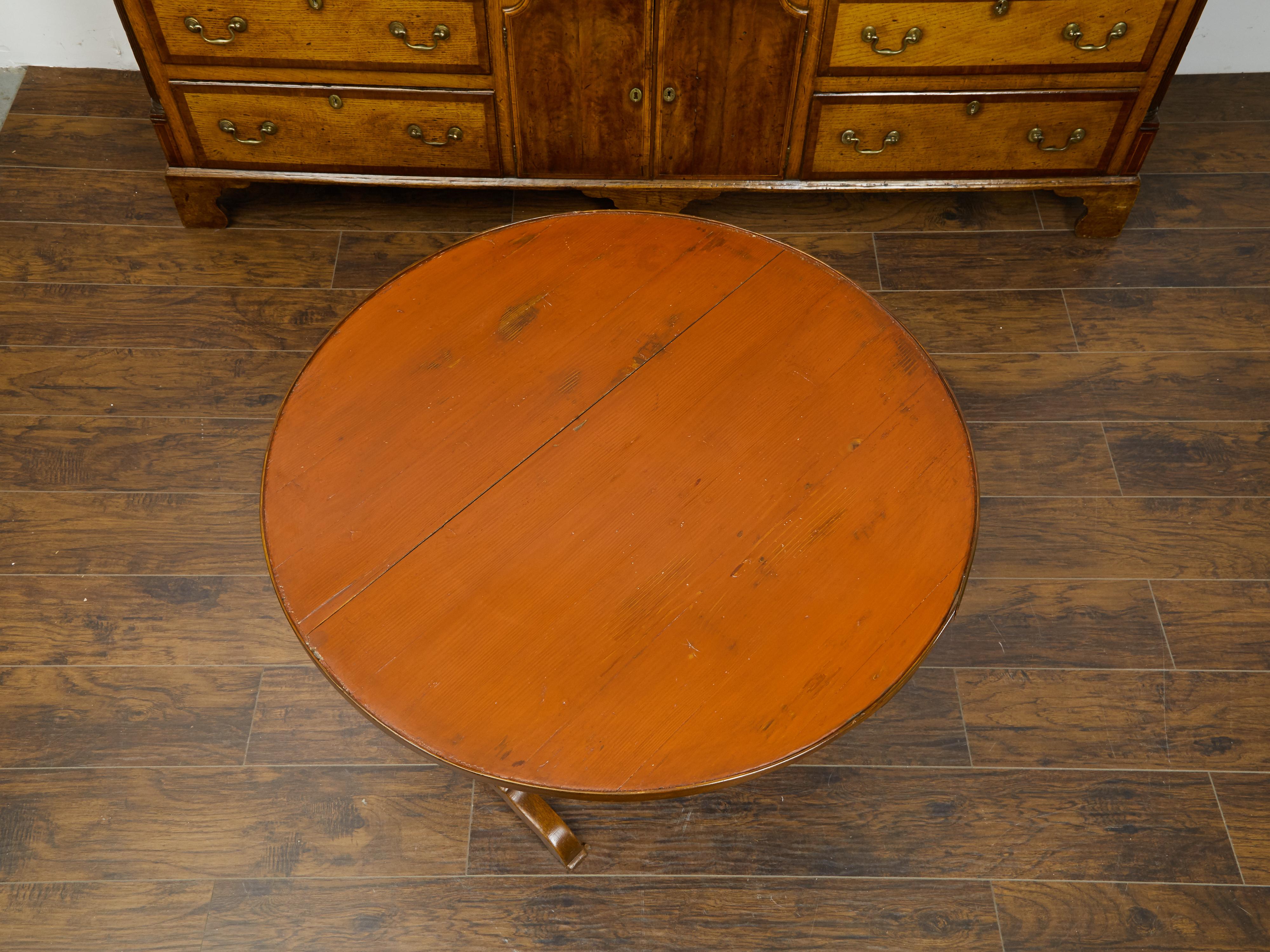 Wood French 1880s Painted Wine Tasting Table with Round Tilt-Top and Trestle Base For Sale