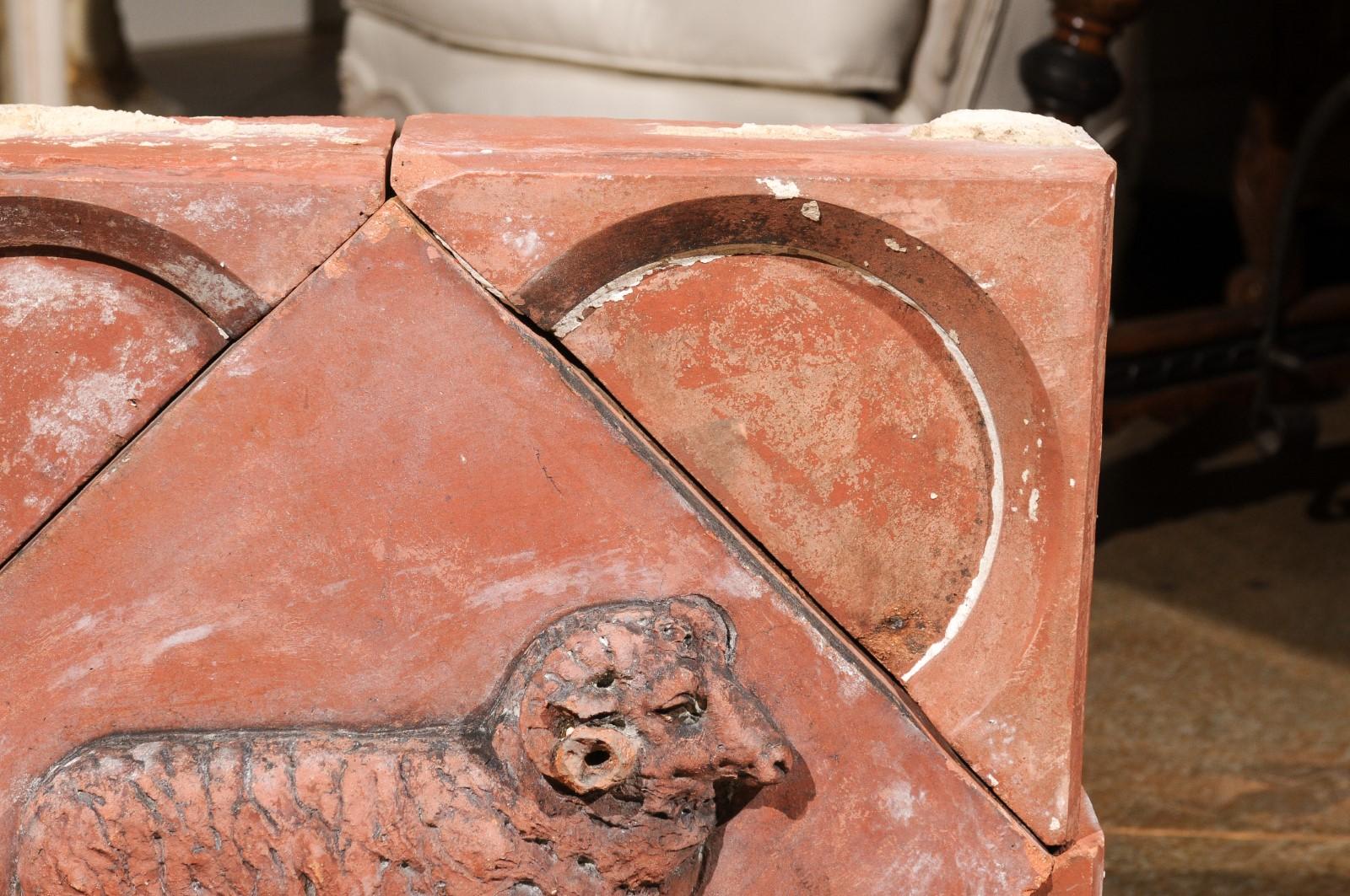 French 1880s Red Terracotta Panel Depicting a Ram on a Quadrilobe For Sale 7