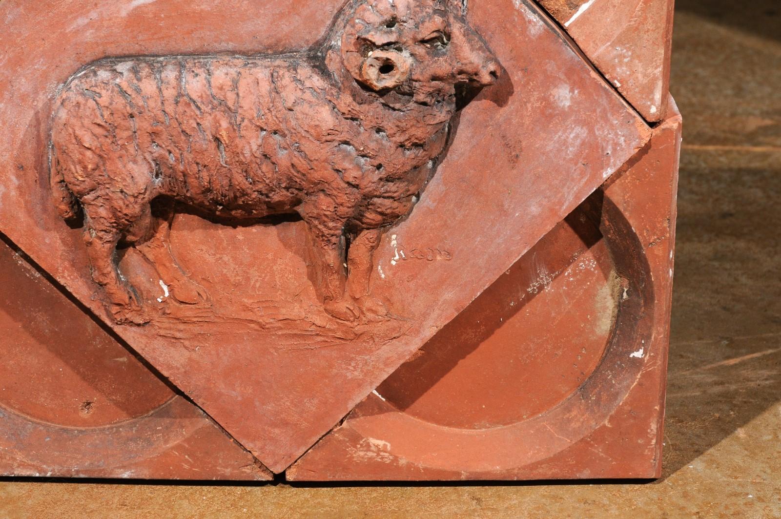 French 1880s Red Terracotta Panel Depicting a Ram on a Quadrilobe For Sale 8