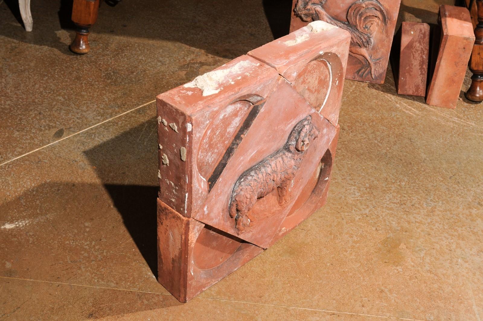 19th Century French 1880s Red Terracotta Panel Depicting a Ram on a Quadrilobe For Sale
