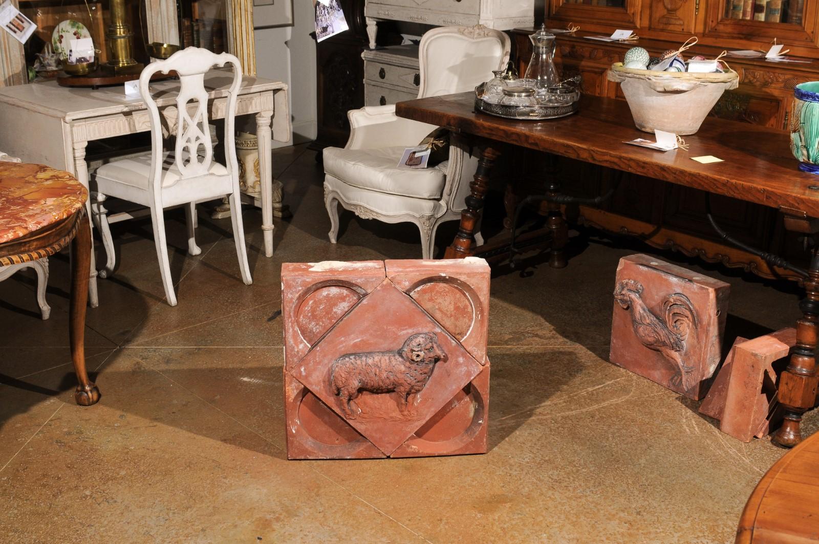 French 1880s Red Terracotta Panel Depicting a Ram on a Quadrilobe For Sale 5