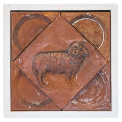 French 1880s Red Terracotta Panel Depicting a Ram on a Quadrilobe