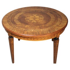 French Marquetry Round Center Table circa 1920