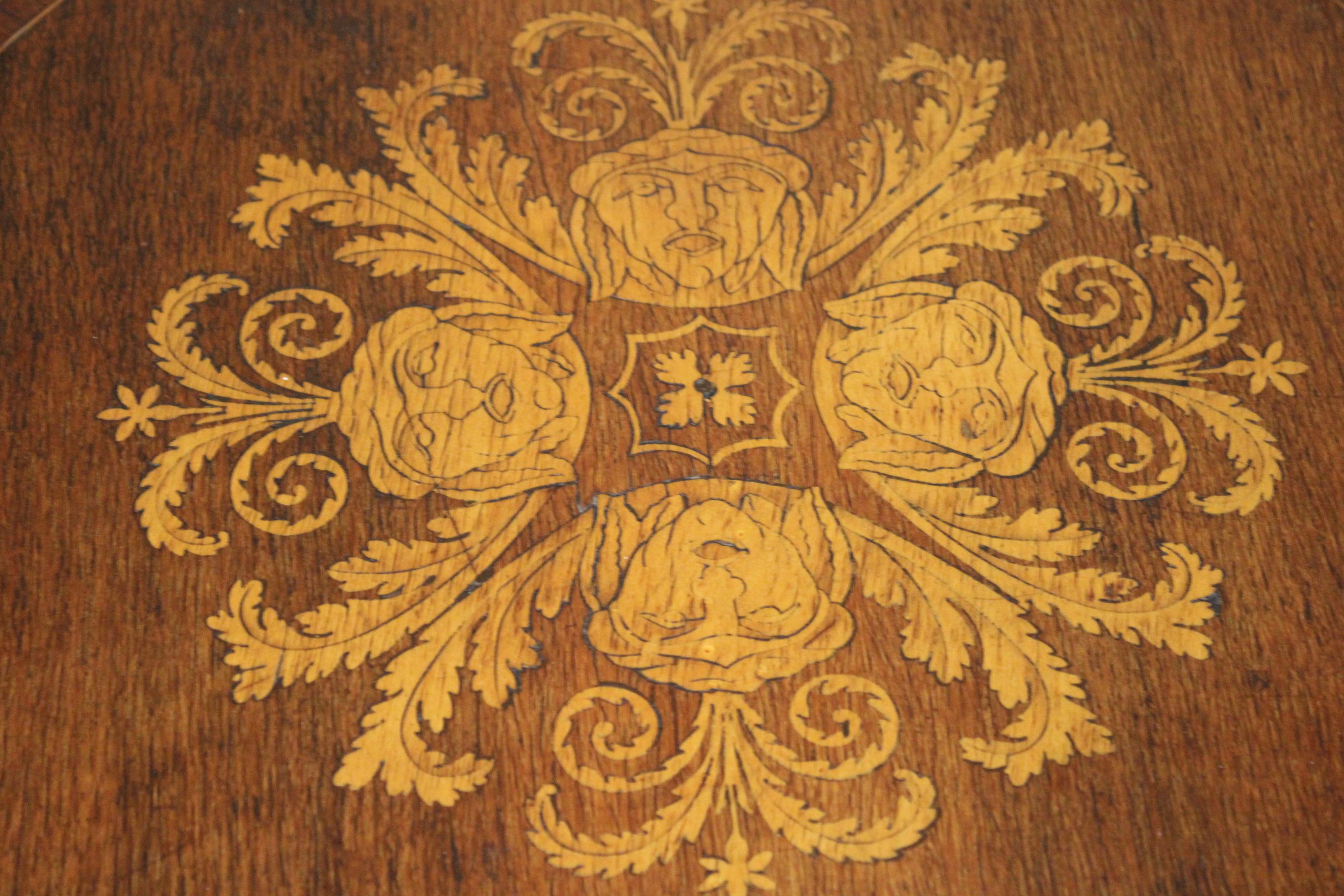 Walnut French Marquetry Round Center Table circa 1920