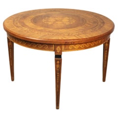 French Marquetry Round Center Table circa 1920