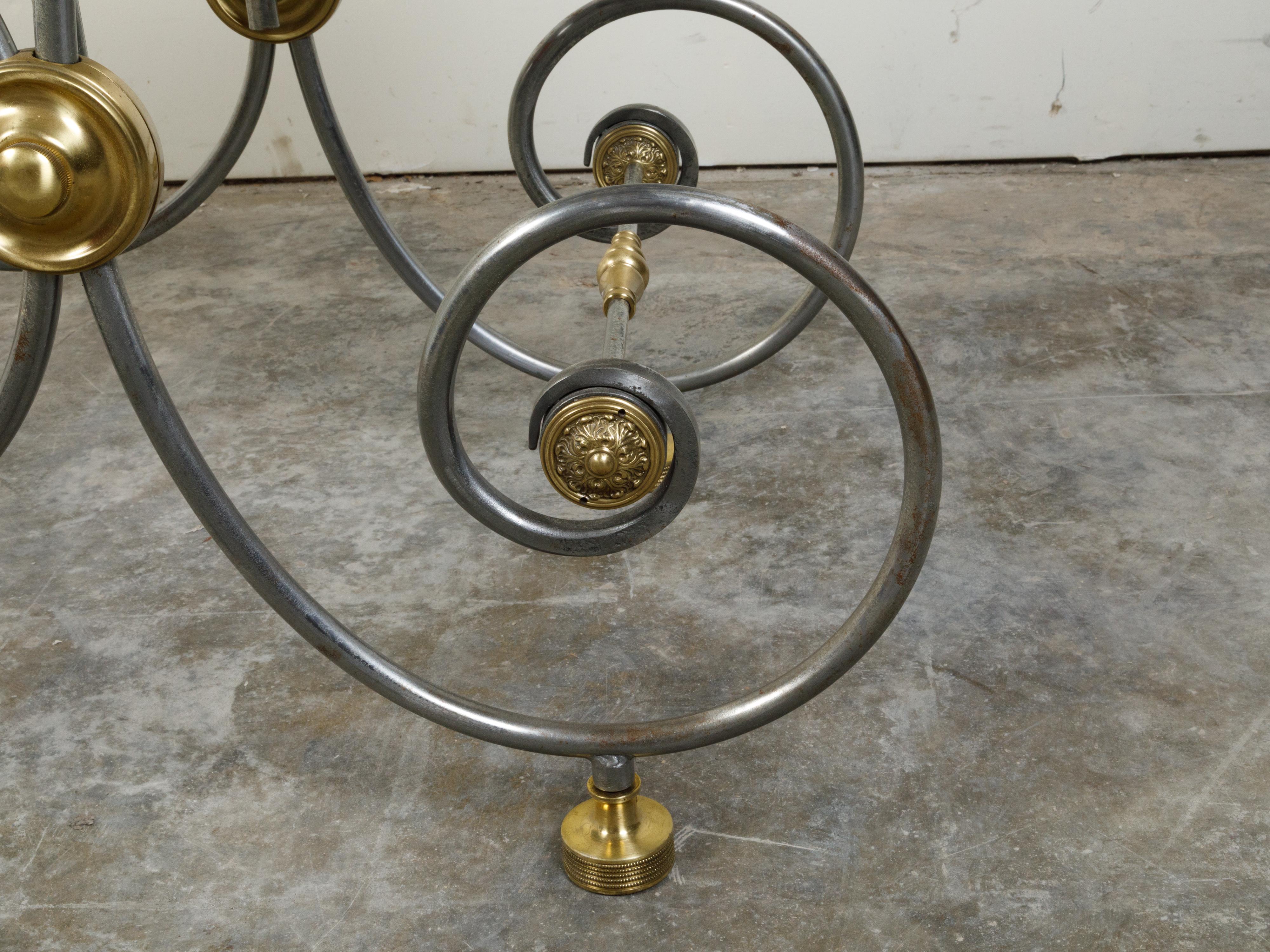French 1880s Steel and Brass Baker's Table with Scrolling Base and Marble Top For Sale 5