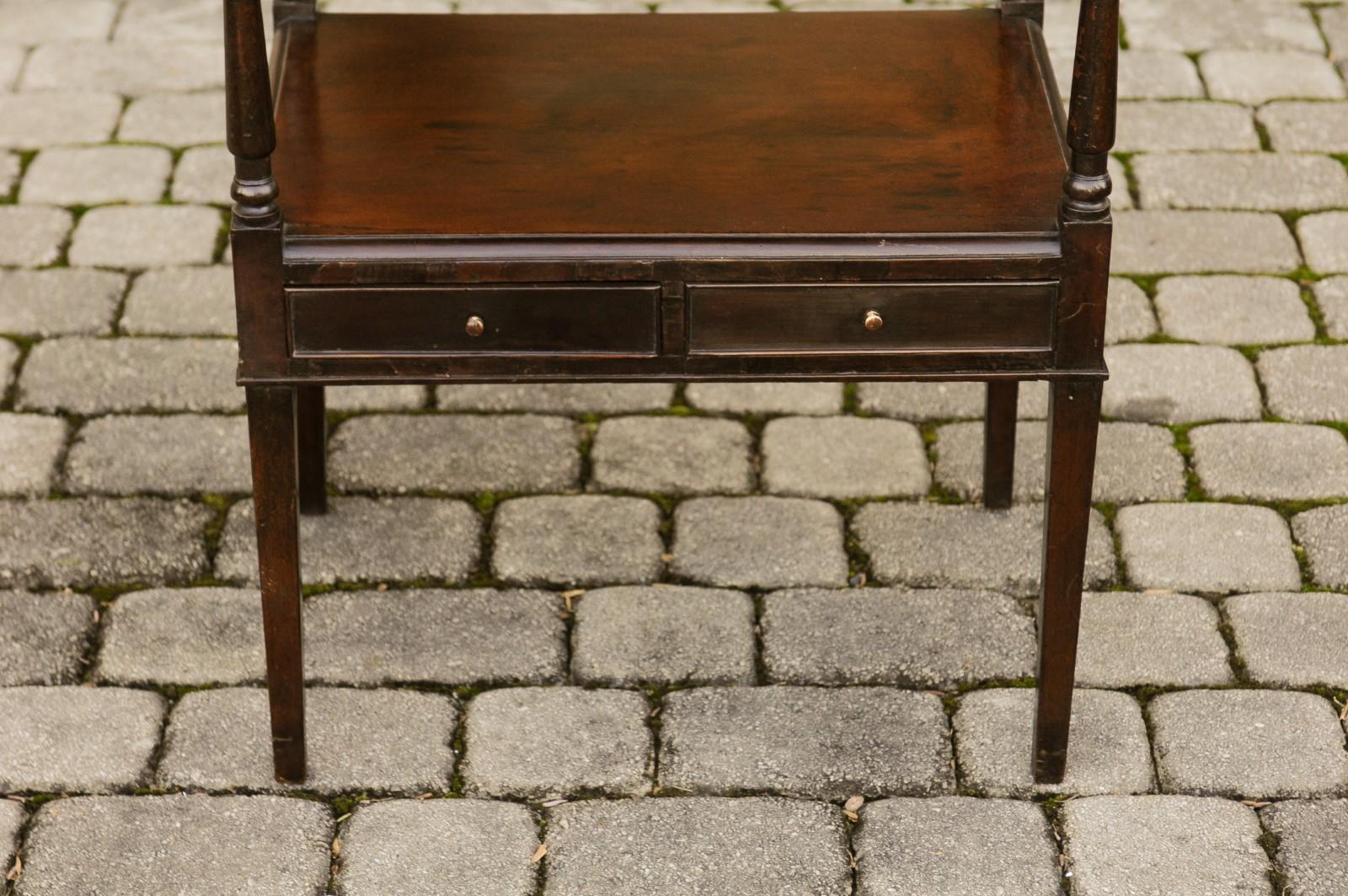 French 1880s Tiered Mahogany Table with Valanced Apron, Lower Shelf and Drawers 8