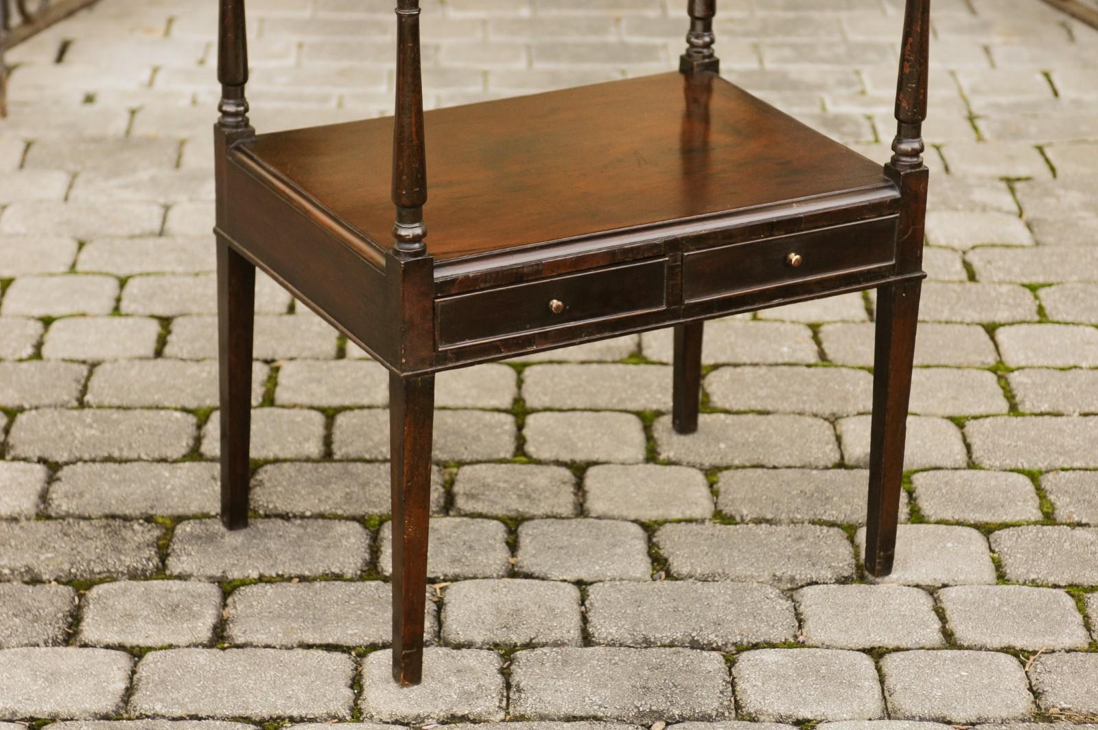 French 1880s Tiered Mahogany Table with Valanced Apron, Lower Shelf and Drawers In Good Condition In Atlanta, GA