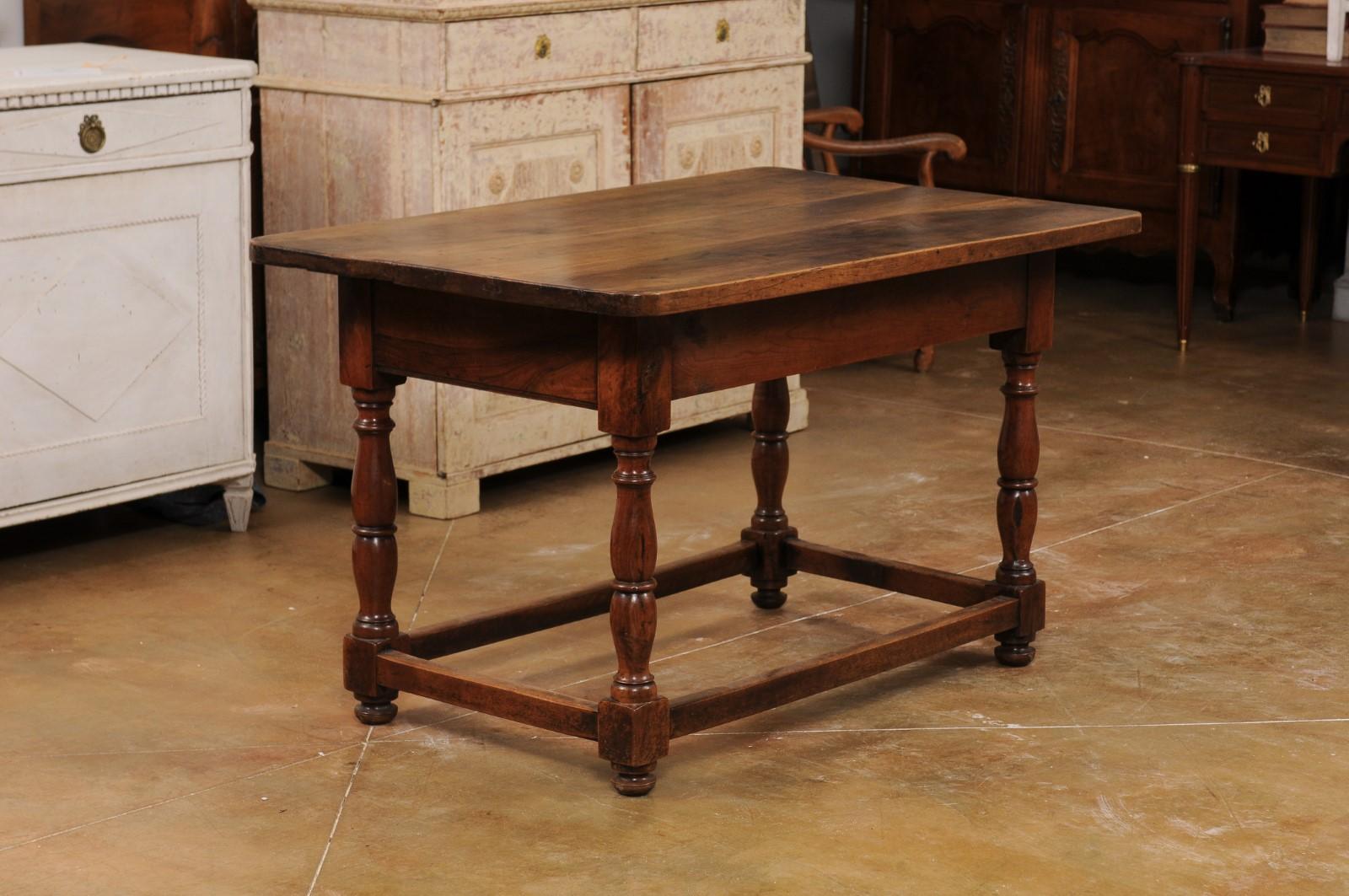 French 1880s Walnut Console Table with Single Drawer and Turned Baluster Legs 7