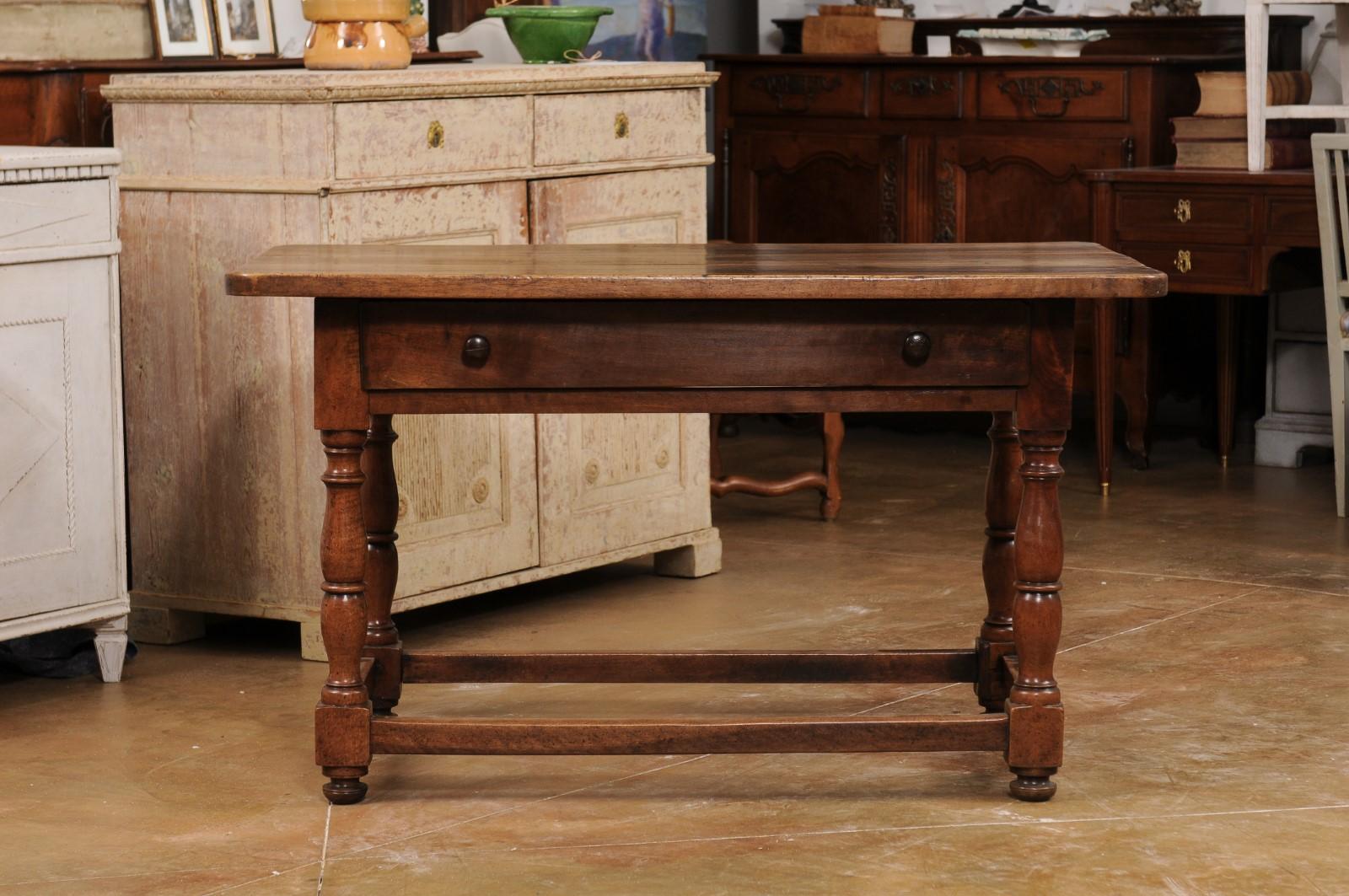French 1880s Walnut Console Table with Single Drawer and Turned Baluster Legs 9