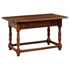 French 1880s Walnut Console Table with Single Drawer and Turned Baluster Legs