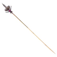 Französisch 1890 antike 18kt Gold Hut Pin Halter mit Diamanten, Perlen und Rubin