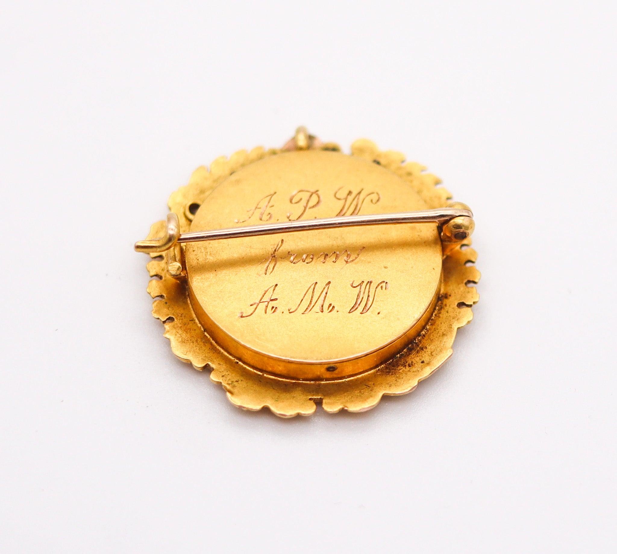 Women's FRENCH 1890 Art Nouveau Limoges Enameled Pendant Brooch In 18Kt Yellow Gold