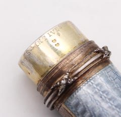 French 1890 Etui Sealing Wax Case with Guilloche Blue Enamel in Sterling Silver