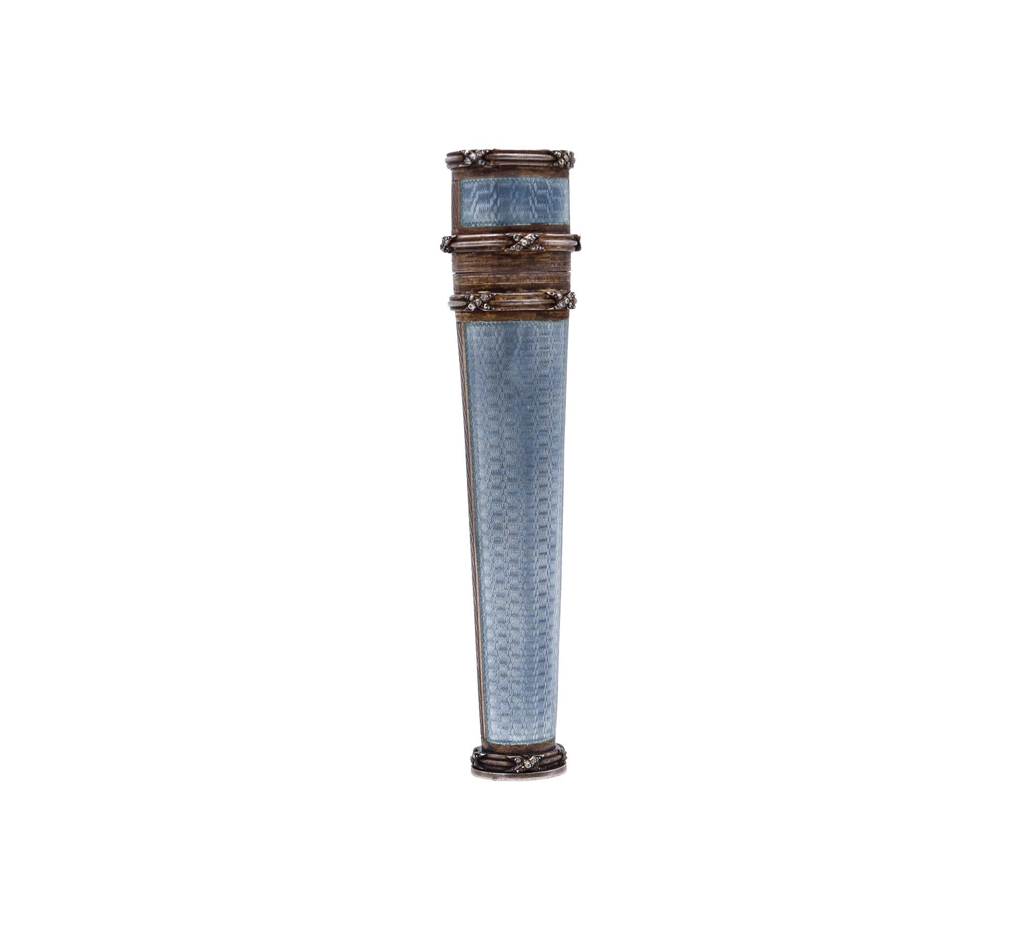 French 1890 Etui Sealing Wax Case with Guilloche Blue Enamel in Sterling Silver In Excellent Condition In Miami, FL