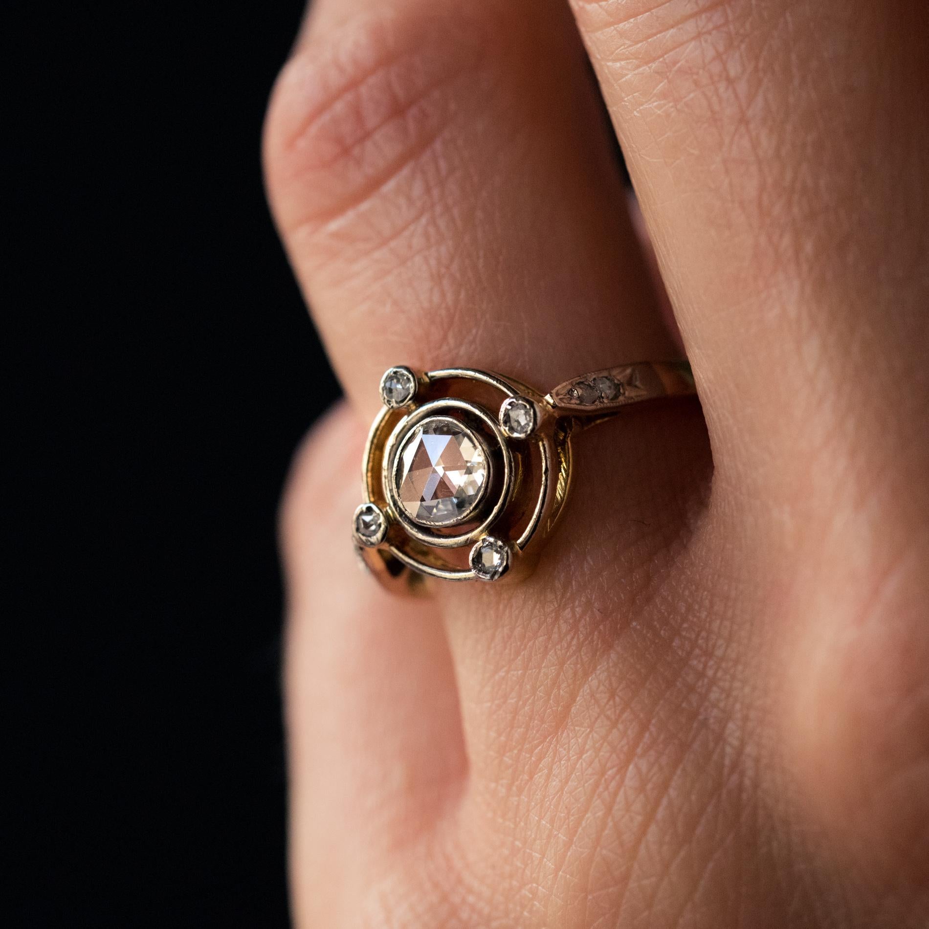 French 1890s 18 Karat Yellow Gold Rose-Cut Diamonds Ring 6
