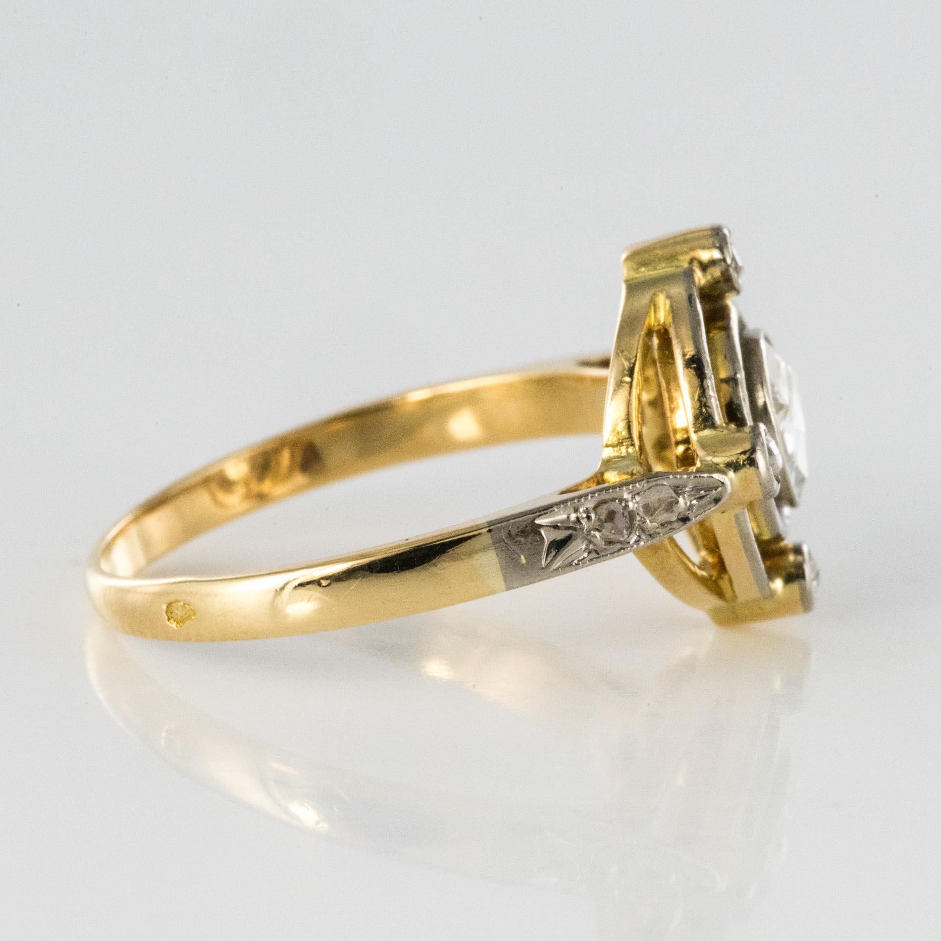 French 1890s 18 Karat Yellow Gold Rose-Cut Diamonds Ring 7