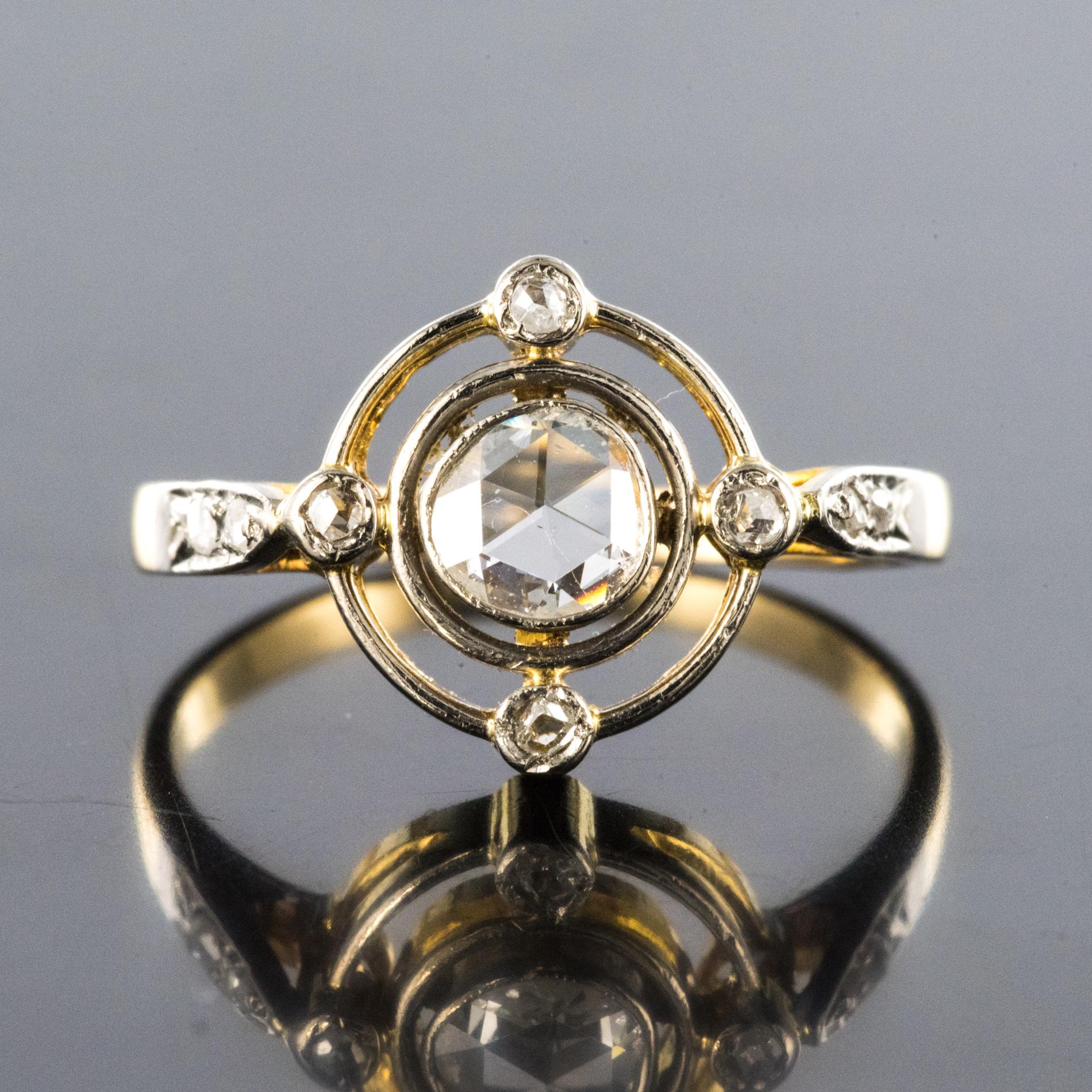 Belle Époque French 1890s 18 Karat Yellow Gold Rose-Cut Diamonds Ring