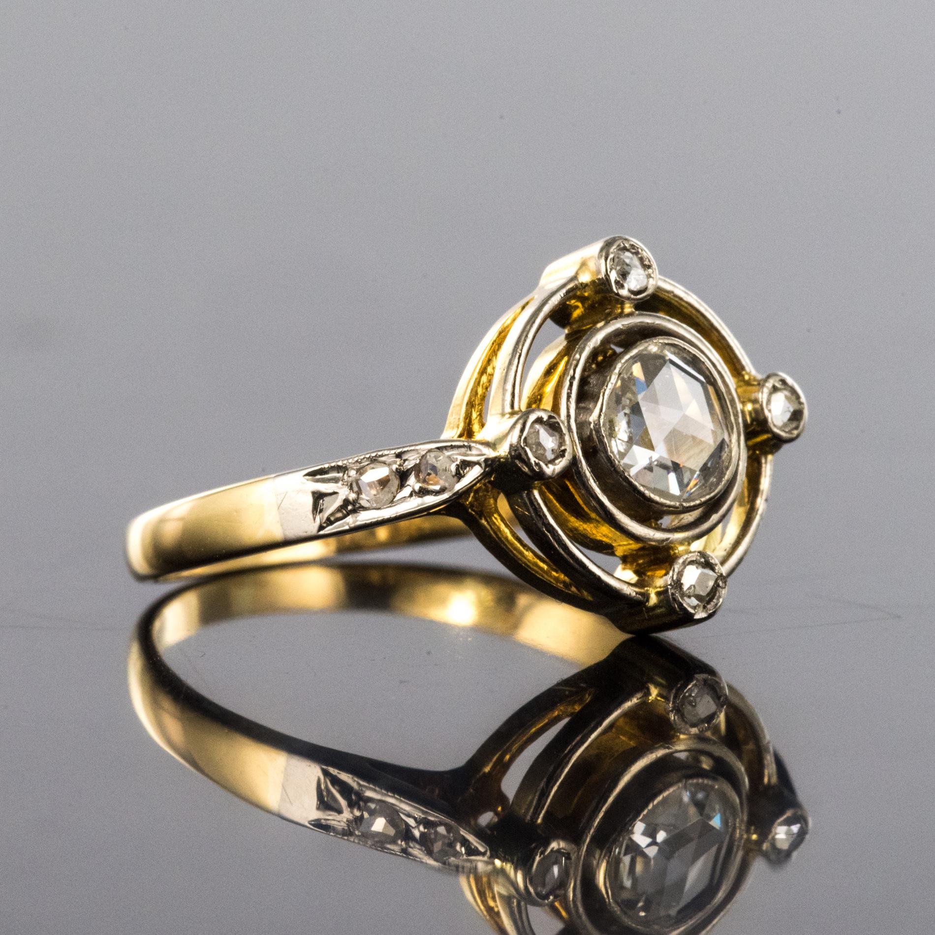 French 1890s 18 Karat Yellow Gold Rose-Cut Diamonds Ring In Good Condition In Poitiers, FR